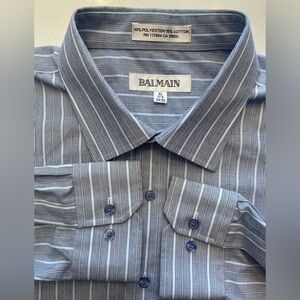 Balmain - cotton blend blue stripe dress shirt Size 17.5”Neck (XL)